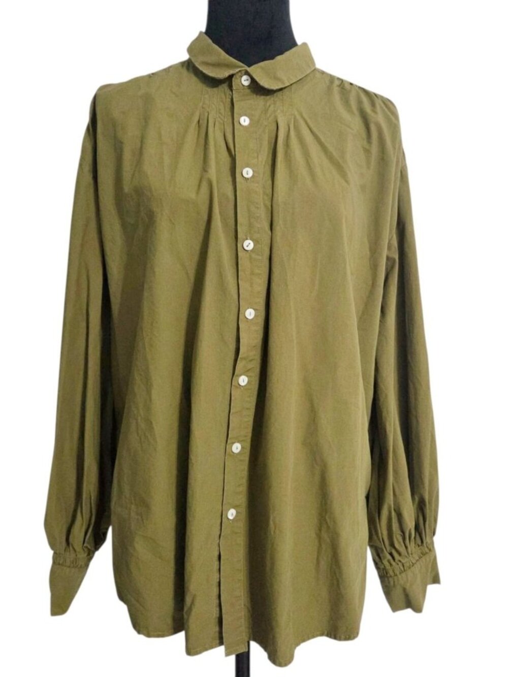 Alex Mill Size XL  Top Blouse Button Down Scallop Collar Olive Green Cotton